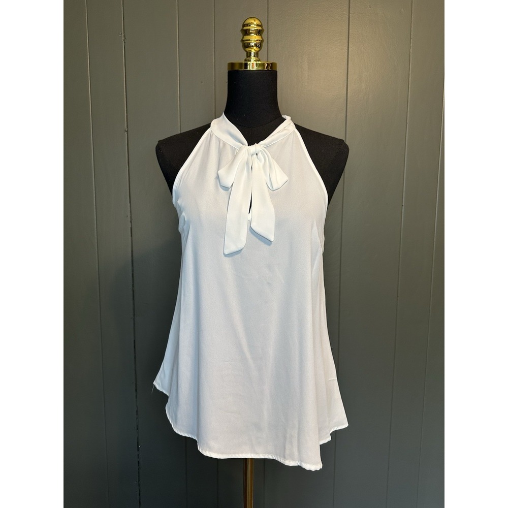 NWT White Pink Rose Tie Scarf‎ V Neck Sleeveless Too S Small
